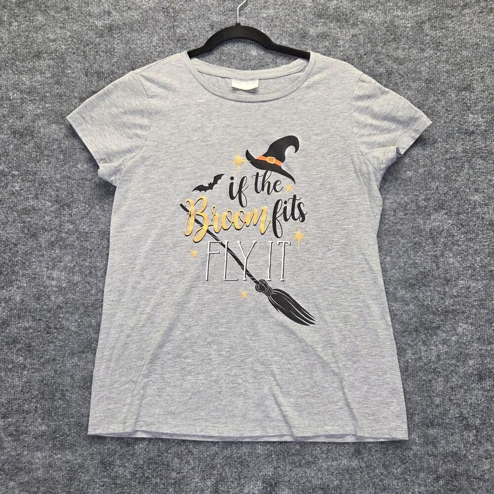 Bobbie Brooks Shirt Womens Large If The Broom Fits Fly It Halloween Witch Tee